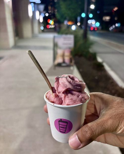 cashew based raspberry ice cream (vegan)  at Hundo-P  in Burnaby