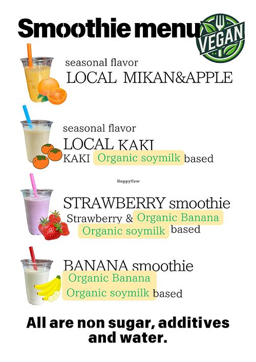 Smoothie Menu at KUMANO POWER HONGU in Tanabe