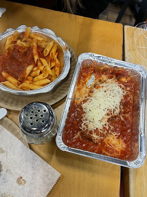 Plant based chicken parm  at iPizzaNY - Times Square in New York City