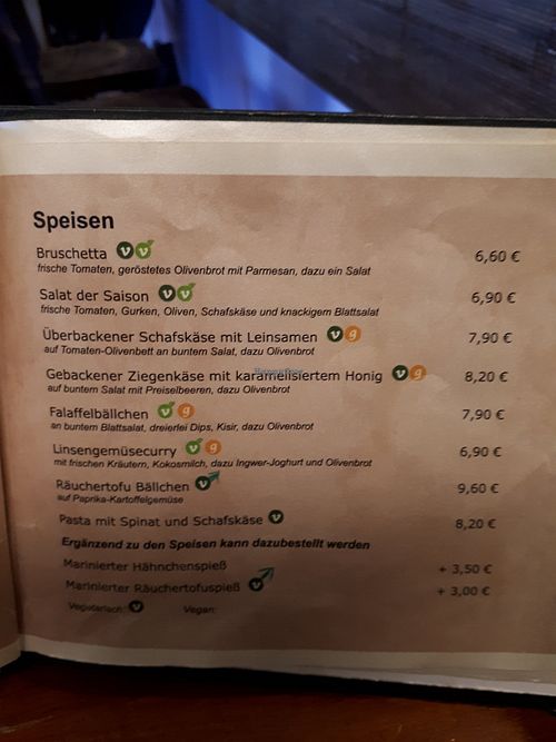 Menu at Moccaklatsch in Bielefeld