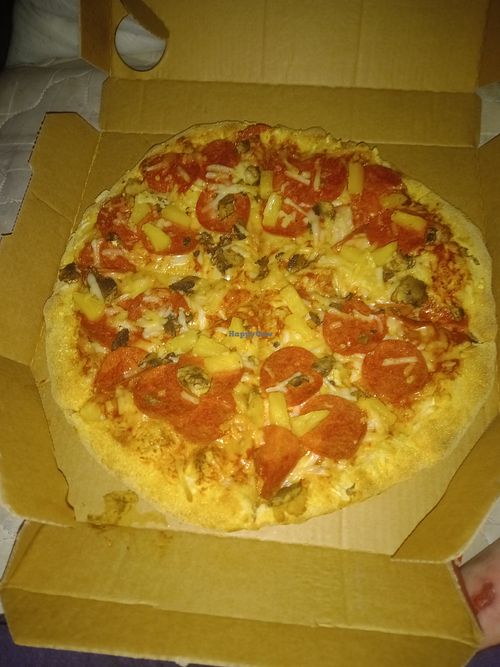 Vegan Peppy-ronie Pizza with Pineapple & Mushroom. at Domino's Pizza in Gateshead