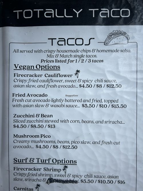 Vegan options  at Totally Taco in Roatan