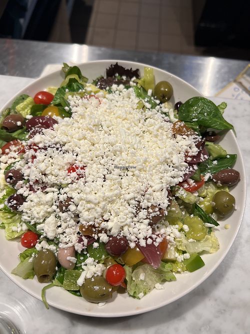 Greek salad with vegan cheesee  at Piece Out Del Ray in Alexandria