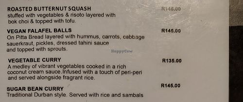 Menu at Pata Pata in Johannesburg