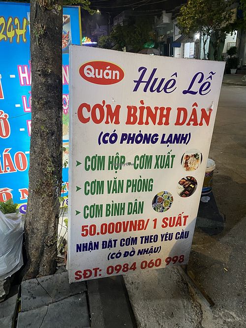 The panel on the street  at Quán Huê Lê in Quang Ninh