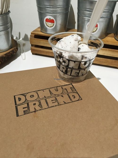 Vegan Cookies n Cream ice cream is so creamy and delicious!  at Donut Friend - Highland Park in Los Angeles
