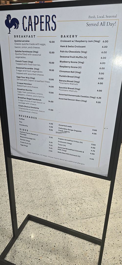 Menu at PDX - Capers in Portland