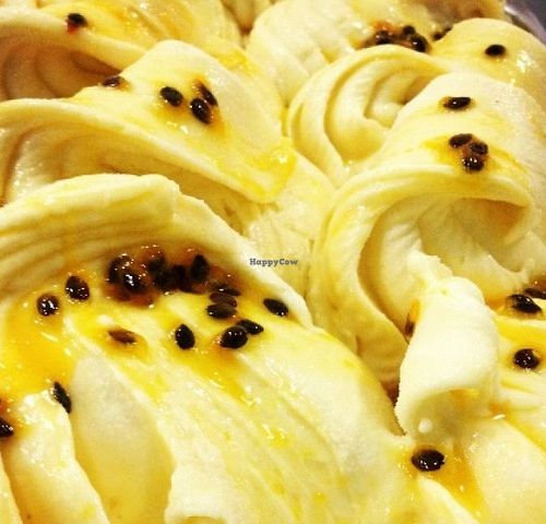 Vegan mango passion soy yoghurt gelato  at Gelato Blue in Newtown