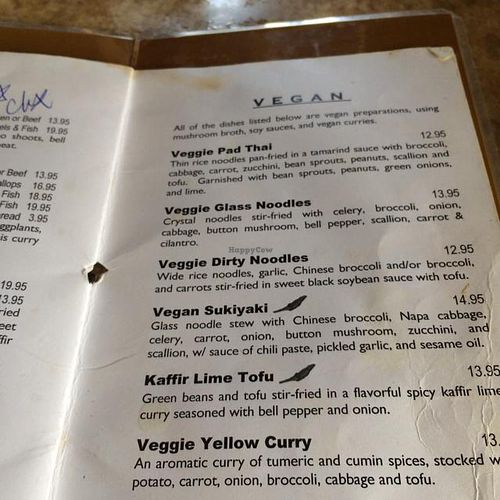 a whole page of vegan options at Sukho Thai - Marigny in New Orleans