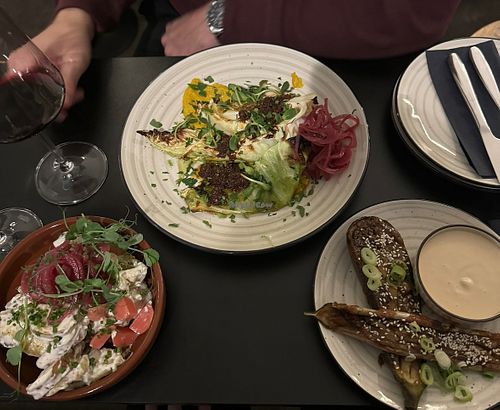 Baked kale, miso aubergine and crispy potato salad (everything was delicious)   at Jung & Alt in Cologne