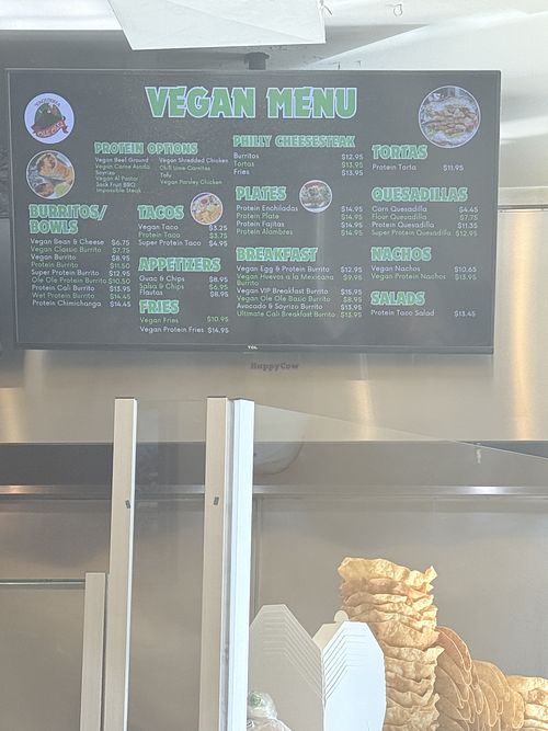 Vegan menu advertised inside   at Burrito Express in Oakland