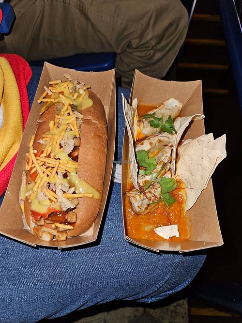 Chaat hot dog and Vegetable Momos #Veganuary at Madame Tiger - Food Stand in Calgary