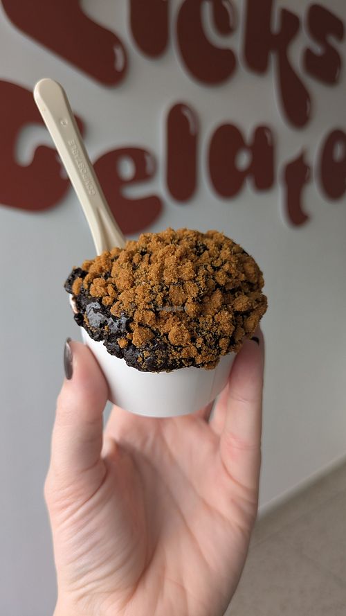 Black Rock vegan ice-cream with Biscoff toppings. Absolutely scrumptious 🍦🤤 at Licks Gelato in Praia Da Luz