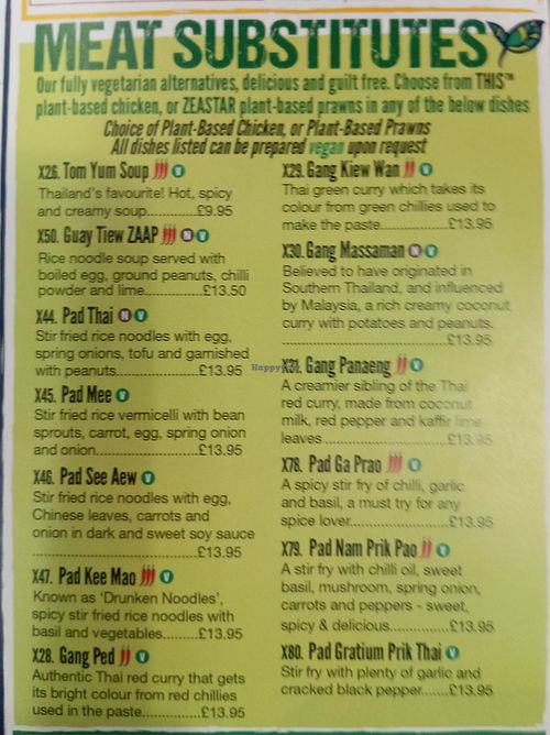 Vegan options at Zaap Thai Street Food in Durham