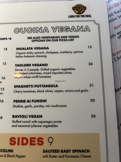 Vegan options   at Buona Forchetta  in Newport Beach