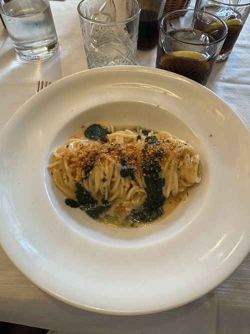 Spaghetti with humus, spinach and lemon zest!   at Da Gio in Reggio Calabria