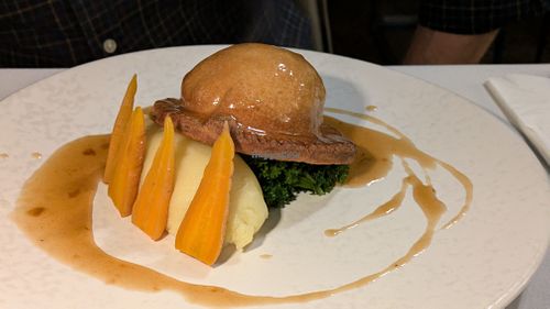 Mushroom, spinach and butternut squash Wellington  at Rhubarb Restaurant in Skipton