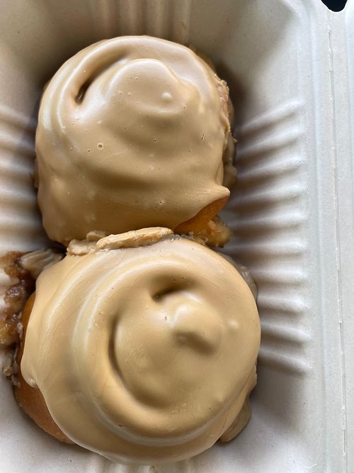 Dirty chai cinnamon roll  at Black Cat Vegan Bakery in Foley