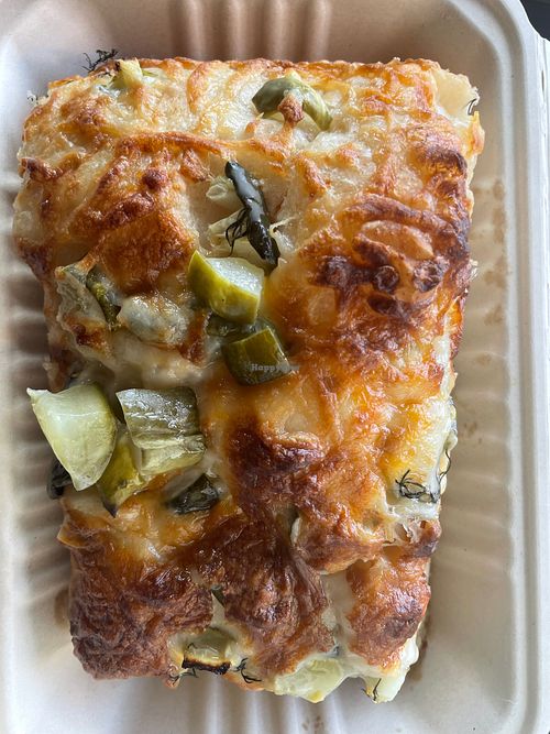 Dill pickle pizza focaccia  at Black Cat Vegan Bakery in Foley