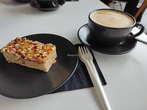 Vegan banana bread and oat milk latte at Cegin Cafe in Bangor