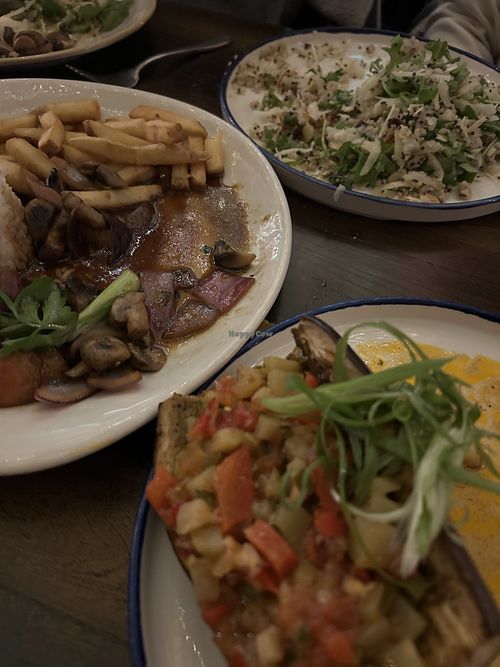 Mushrooms and quinoa salad were vegan option and super good. Didn’t love eggplant   at Inka's in Syracuse