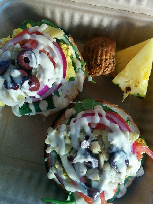 Athena bagel scramble to go at Evolution Bakery and Cafe in Kailua Kona