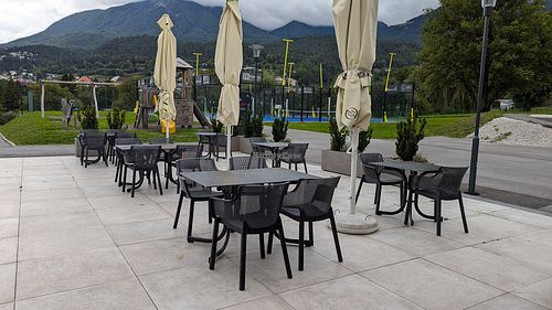 Terrace, probably very nice in better weather at Cafe Restaurant Glenthof in Imst