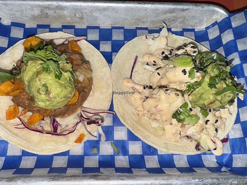 Beany baby taco & kung fu tofu taco both with added guacamole   at Gringo - North Van in North Vancouver