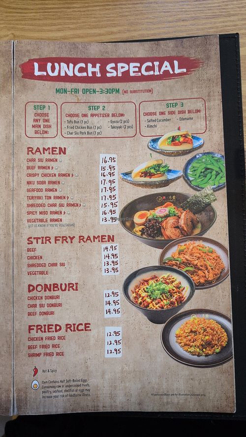 Lunch special menu at Ichiddo Ramen in Poughkeepsie