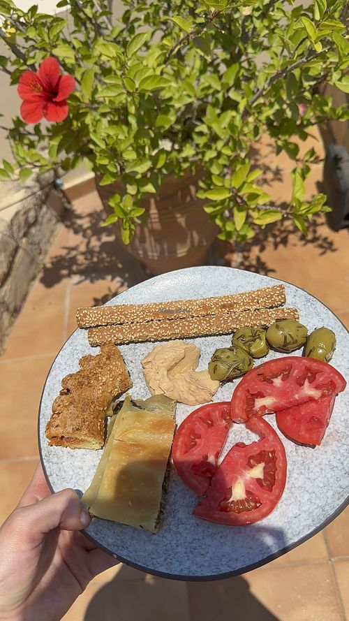 Tomato pastry and spinach filo pastry   at Piperakis Bakery in Crete
