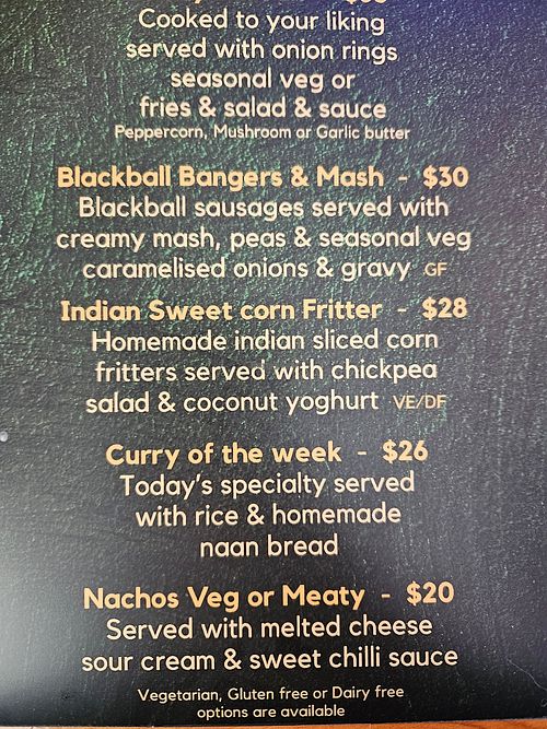 Corn fritters or nachos for dinner options. at Blackball's Inn and 08 Cafe in Blackball