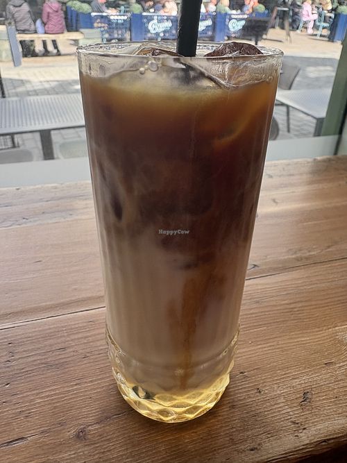 Iced vanilla soya latte  at No Monkey Business  in Keswick