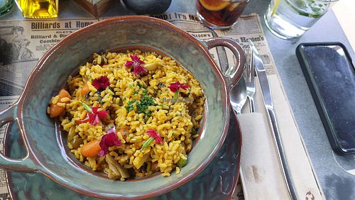 Vegan paella at Secret Garden Restaurant   in Malaga