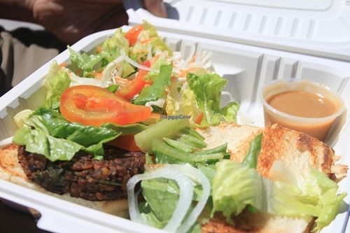 Veggie Burger with Salad at Wild Mango's in San Pedro