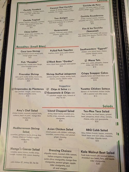 Menu 2 at Wild Mango's in San Pedro