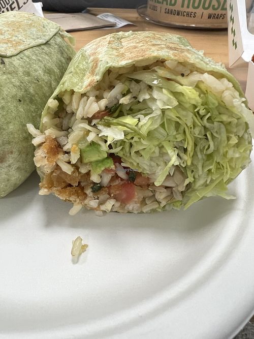 chipotle chicken wrap, sub vegan chicken, no chipotle sauce, + lettuce. this was really good    at SALAD HOUSE in Manahawkin