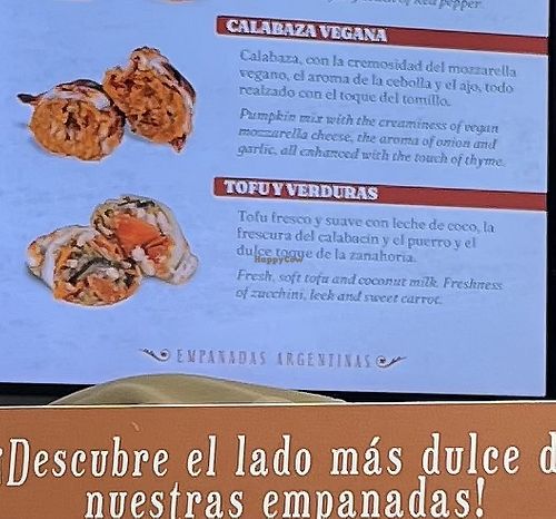 The ingredients of the two vegan empanadas   at La Porteñita Comidas Para Llevar in Valencia
