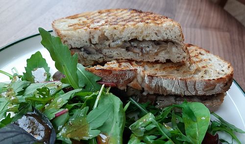 vegan portobello mushroom grilled sandwich at Muttley & Jack's Coffee Roasters in Stockholm