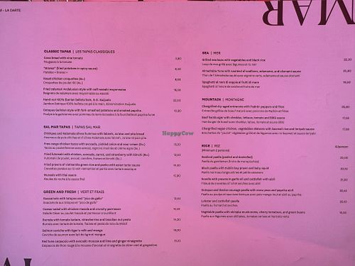 Menu at Sal Mar in Barcelona