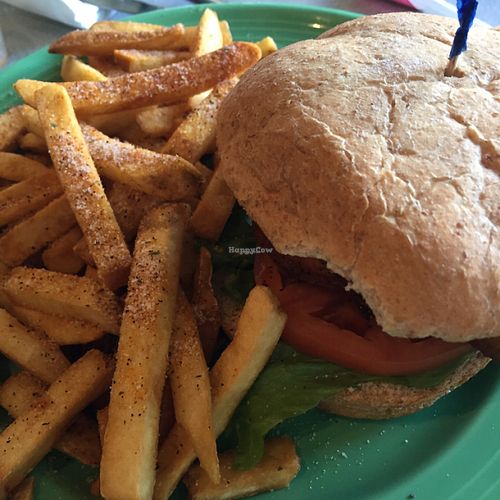 delicious vegan burger  at Reggae Shack Cafe in Gainesville