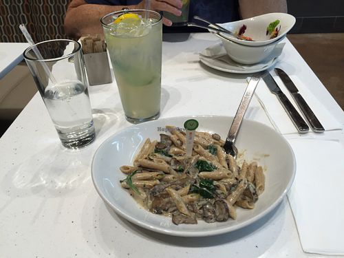 penne with mushrooms and mint lemonade  at LYFE Kitchen - River North in Chicago