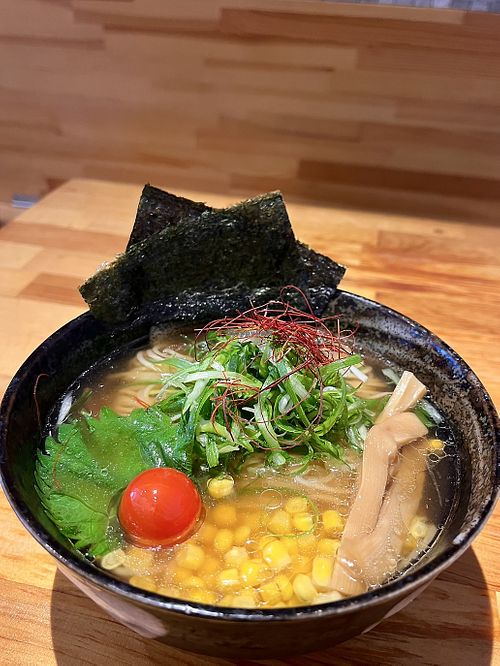 Vegan ramen menu available outside the restaurant. Four flavors: soy sauce, salt, miso, and curry. All made with plant-based ingredients.   at Mentetsu - 麺哲 in Himeji