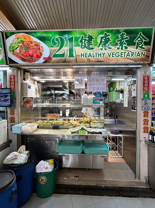 stall front.  at 21 Healthy Vegetarian - 健康素食 in Central Singapore