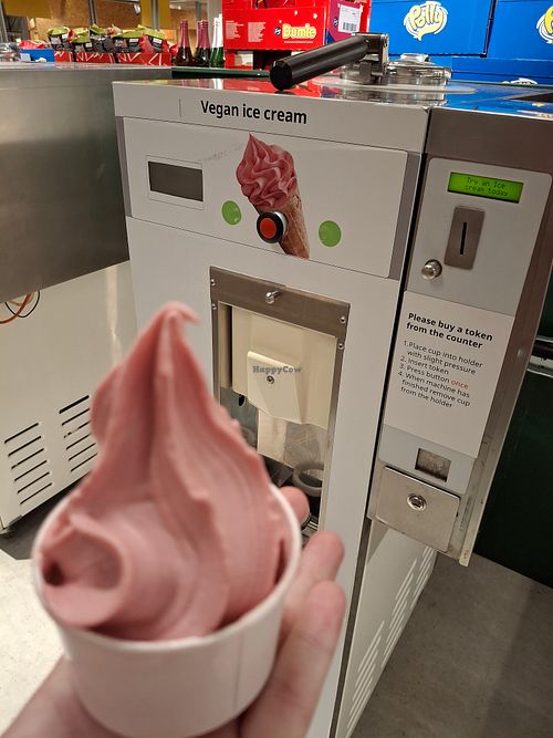 Vegan soft serve strawberry ice cream at IKEA in Southampton