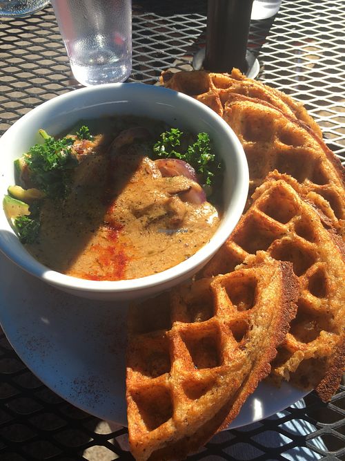 Potato waffle! Delish  at Nectar Cafe in Portland