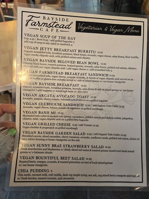 Vegan Menu! at Bayside Farmstead Café in Bayside