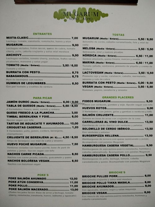 Carta principal  at Mugarum Kómo Komo in Cartagena