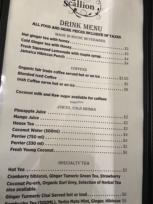 Drinks menu at Wild Scallion in Penticton