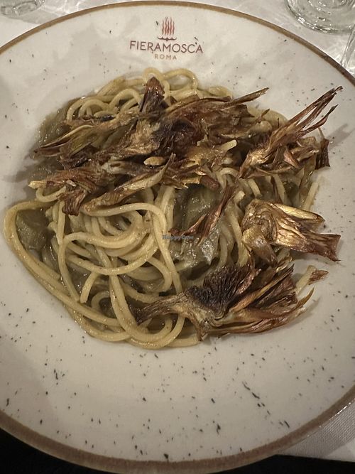 Spaghetti with Roman style & fried Jewish style artichokes 💚  at Fieramosca in Rome