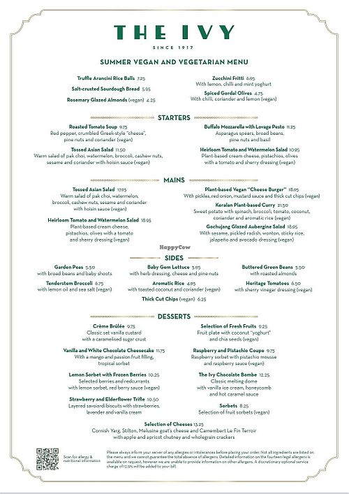 Summer 2025 menu at The Ivy in York